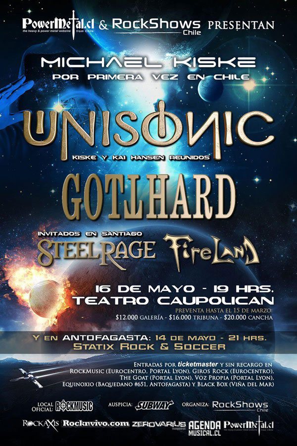 Unisonic y Gotthard en Antofagasta: CANCELADO