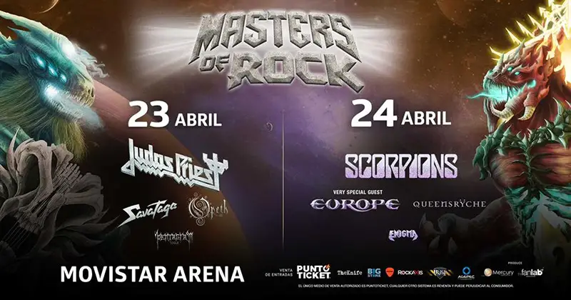 Masters of Rock 23 y 24 de abril. Movistar Arena. Santiago.