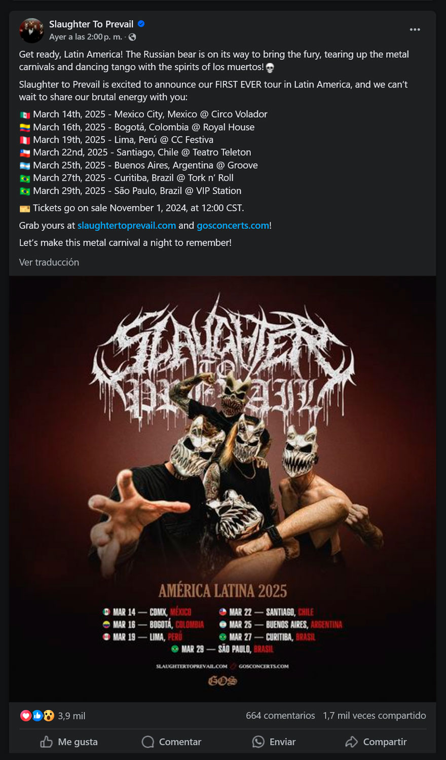 Slaugther to Prevail en Chile