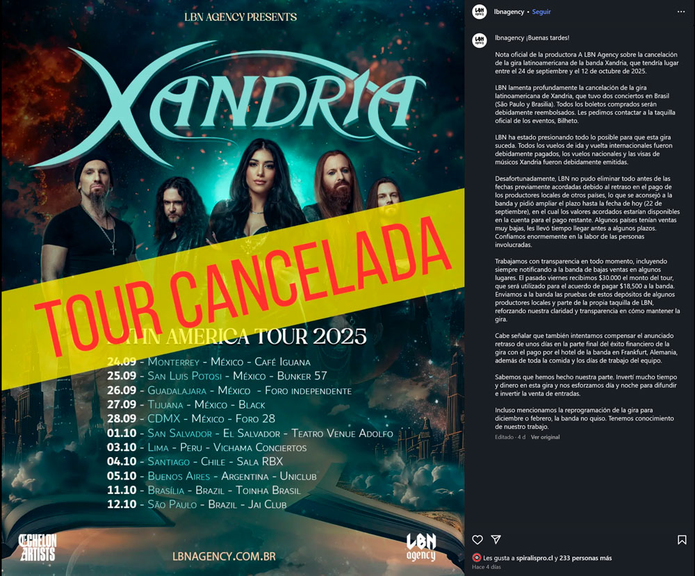 Cancelacion Xandria