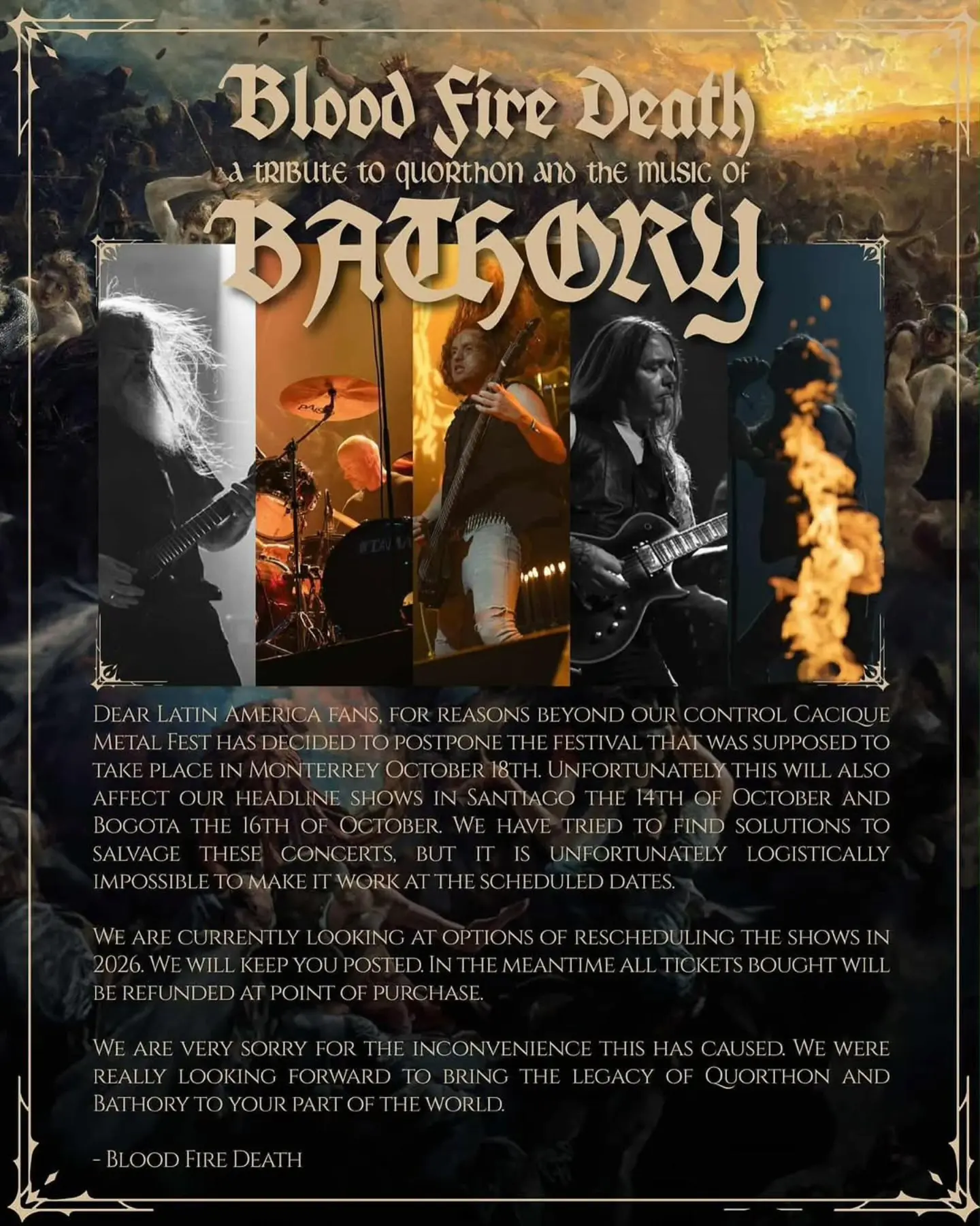 Blood Fire Death: Ccuarto concierto cancelado en menos de una semana